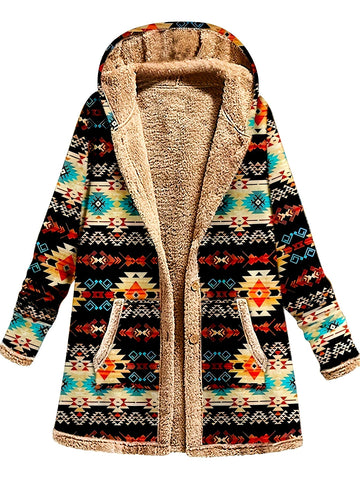Geometric Print Hooded Coat