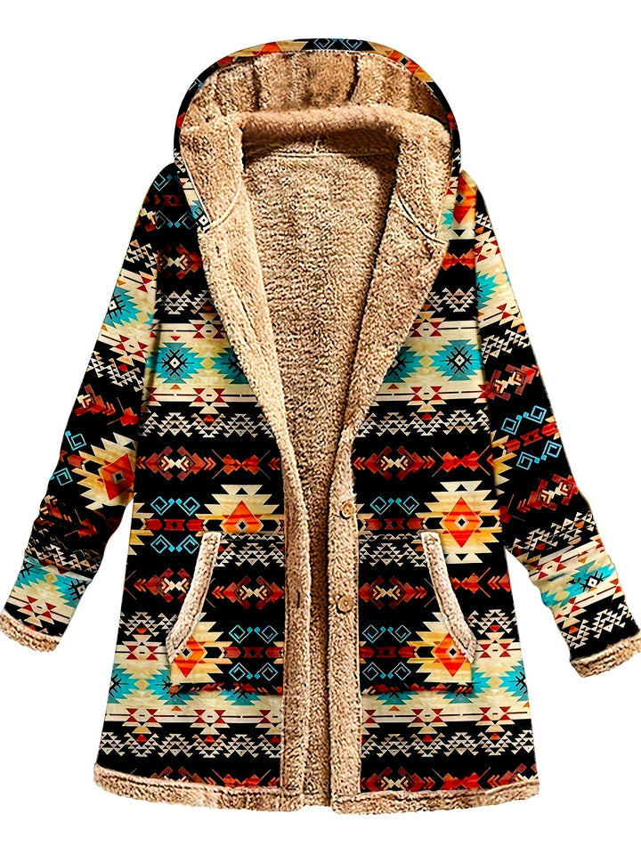 Geometric Print Hooded Coat | Valenira