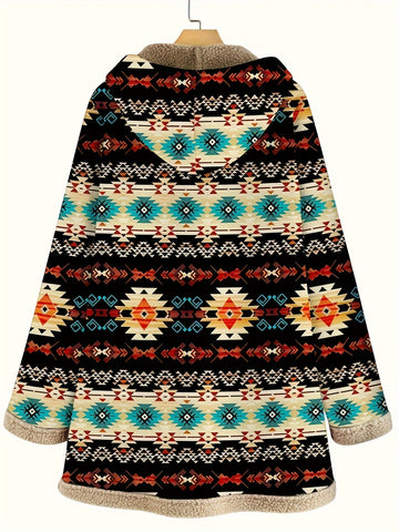 Geometric Print Hooded Coat