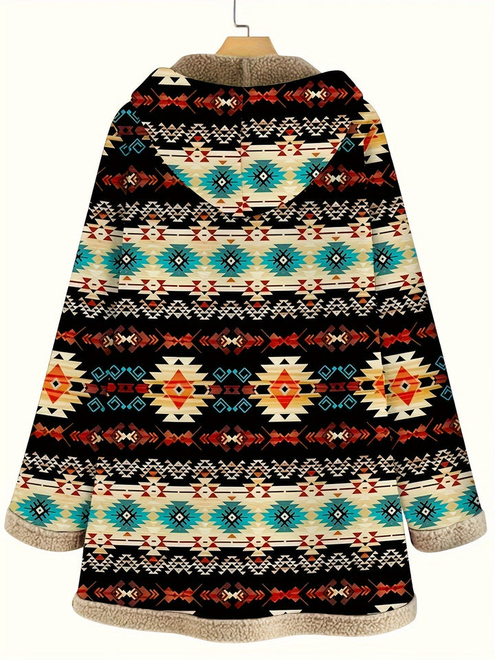 Geometric Print Hooded Coat | Valenira