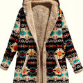 Geometric Print Hooded Coat in Multicolor | Valenira