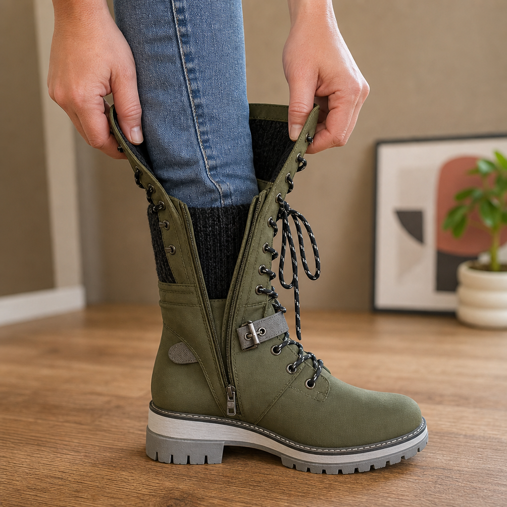 Knit Cuff Lace Up Tall Winter Boots