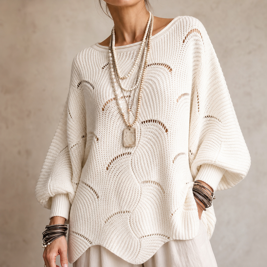 Wave Openwork Batwing Sweater