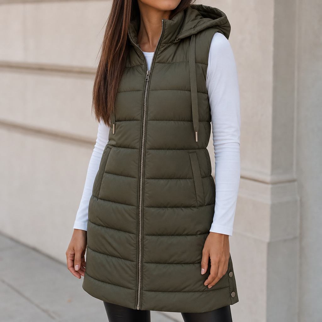 Longline Hooded Quilted Vest