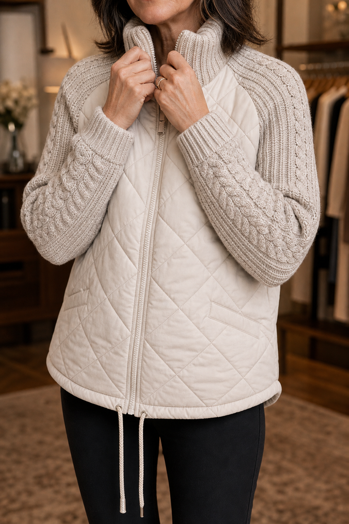 Knit Panel Quilted Patchwork Puffer