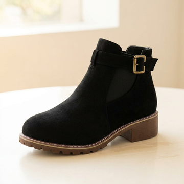 Buckle Strap Slip On Ankle Boots