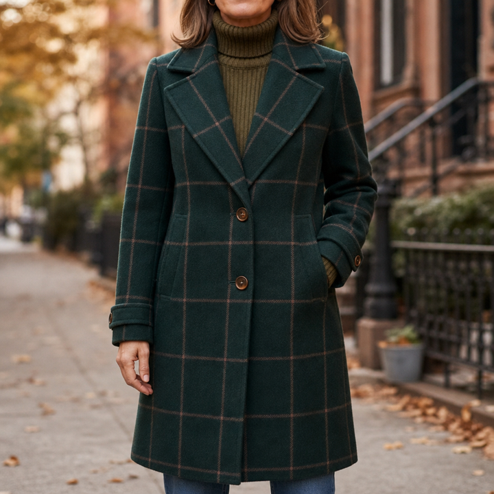 Windowpane Check Two Button Longline Coat