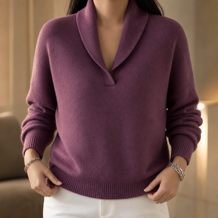 Shawl Collar Ribbed Knit Pullover