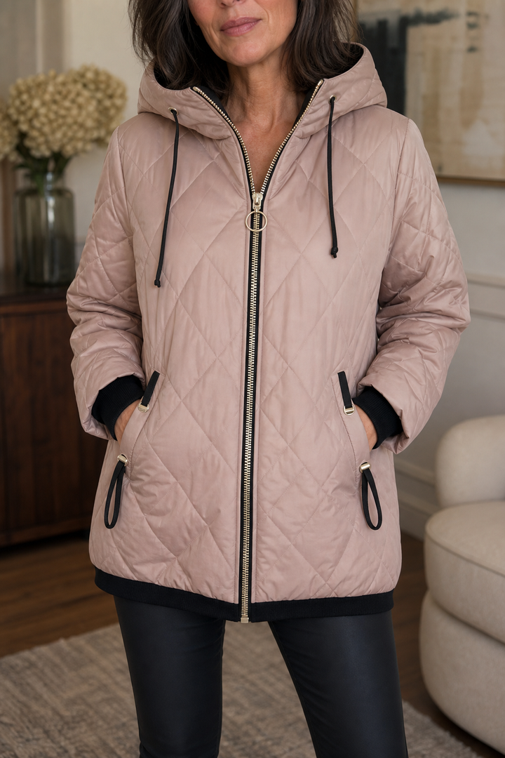 Diamond Quilted Drawcord Hood Jacket