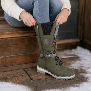 Knit Cuff Lace Up Tall Winter Boots