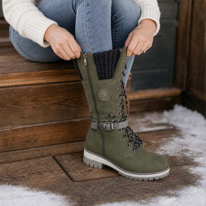 Knit Cuff Lace Up Tall Winter Boots