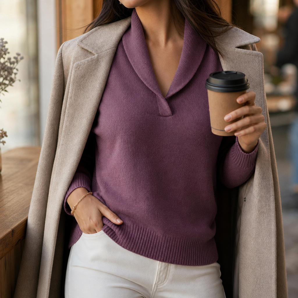 Shawl Collar Ribbed Knit Pullover