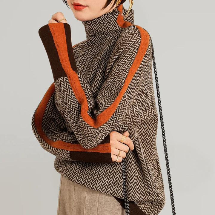Herringbone Funnel Neck Sweater | Valenira