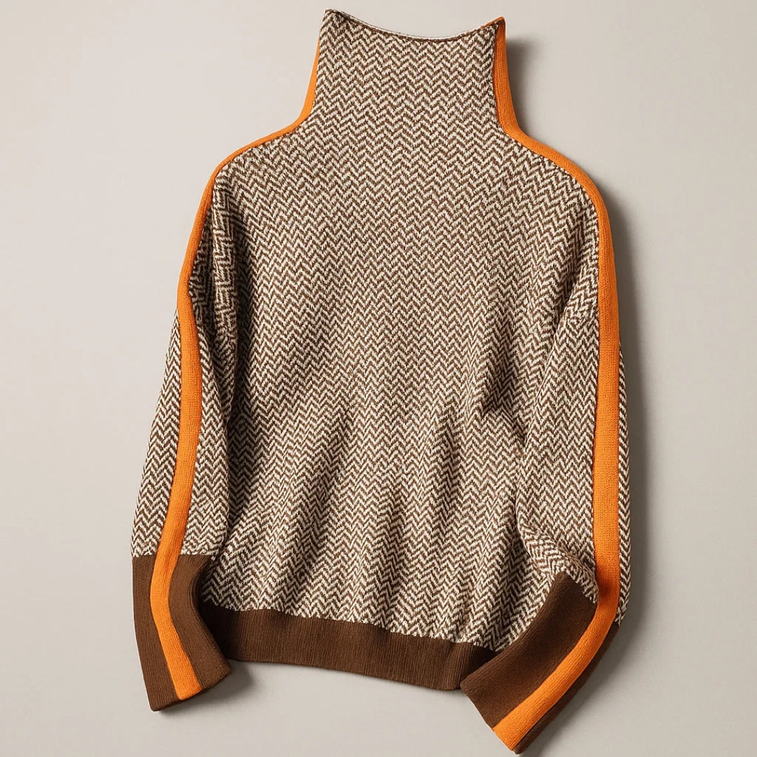 Herringbone Funnel Neck Sweater | Valenira