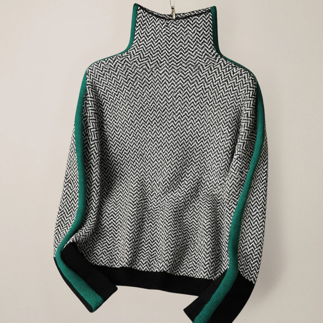 Herringbone Funnel Neck Sweater | Valenira