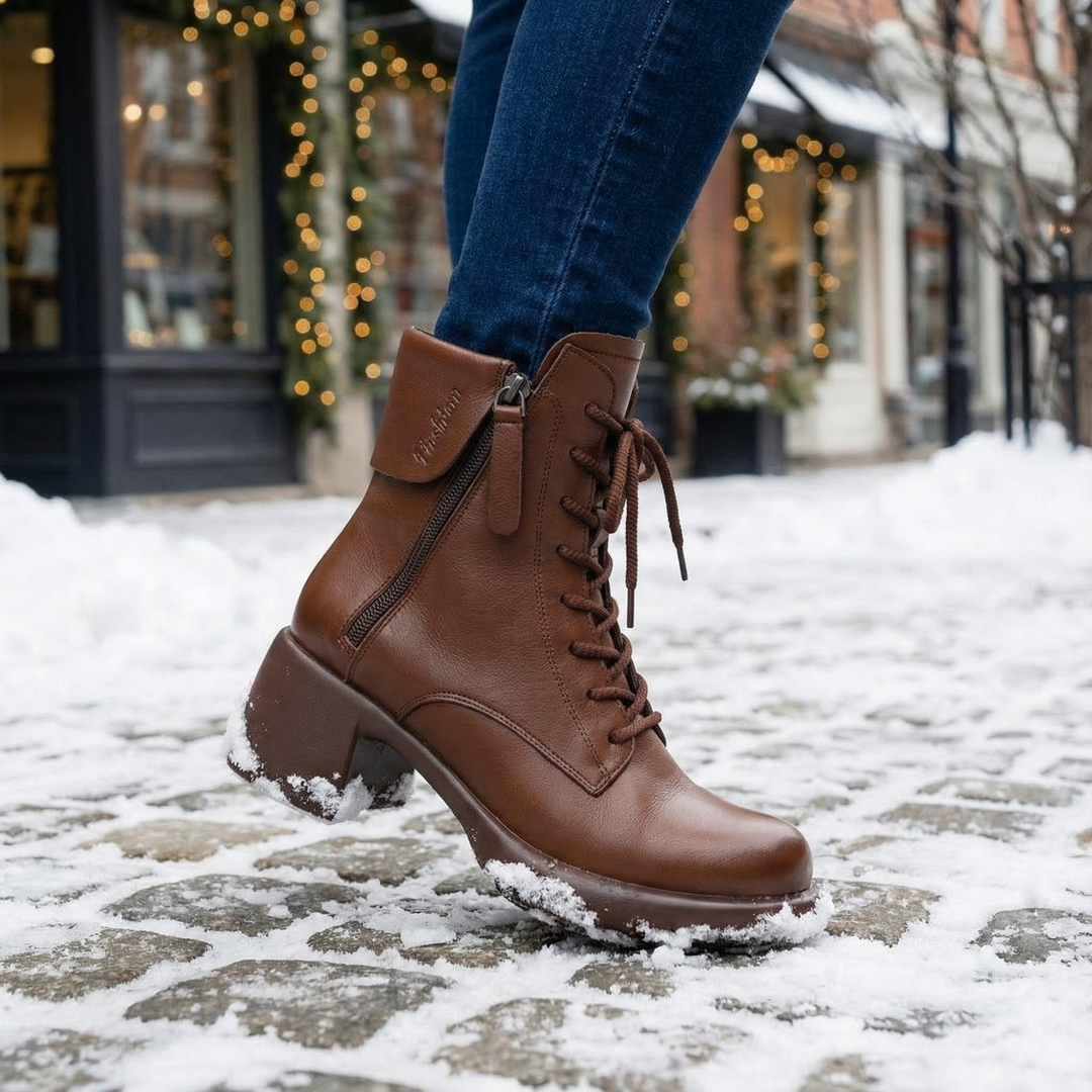 Fleece Lined Vintage Lace Up Ankle Boots