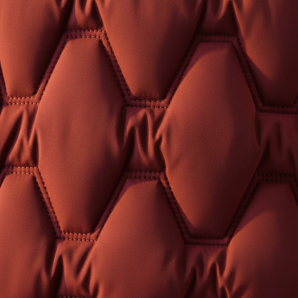 Close up of the honeycomb quilting stitched across the coat panel