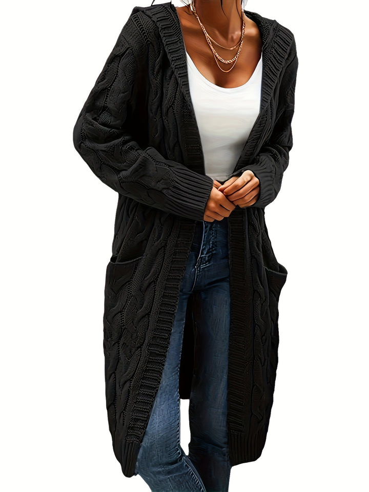 Hooded Cable Knit Cardigan in Orange | Valenira