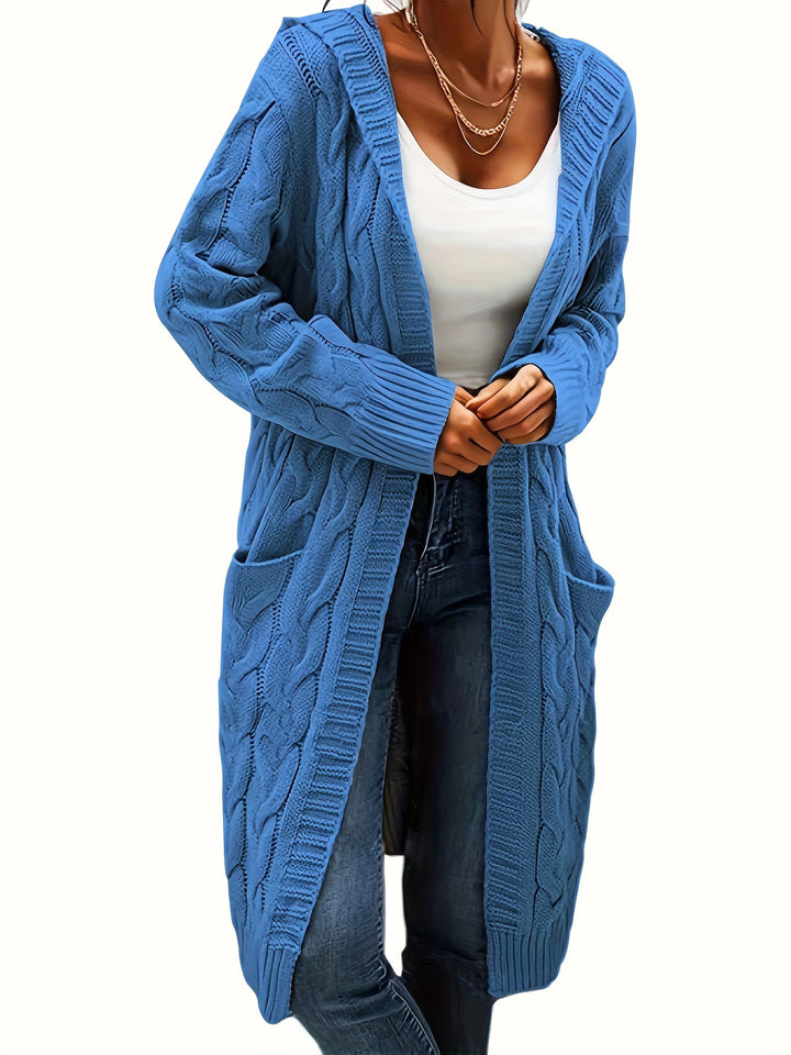 Hooded Cable Knit Cardigan in Blue | Valenira