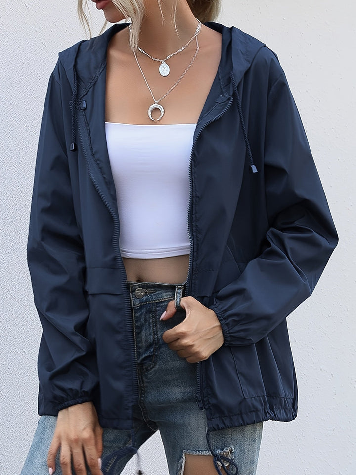 Hooded Drawcord Windbreaker in Black | Valenira
