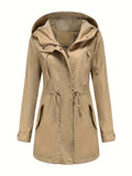 Long Hooded Drawstring Parka in Khaki | Valenira