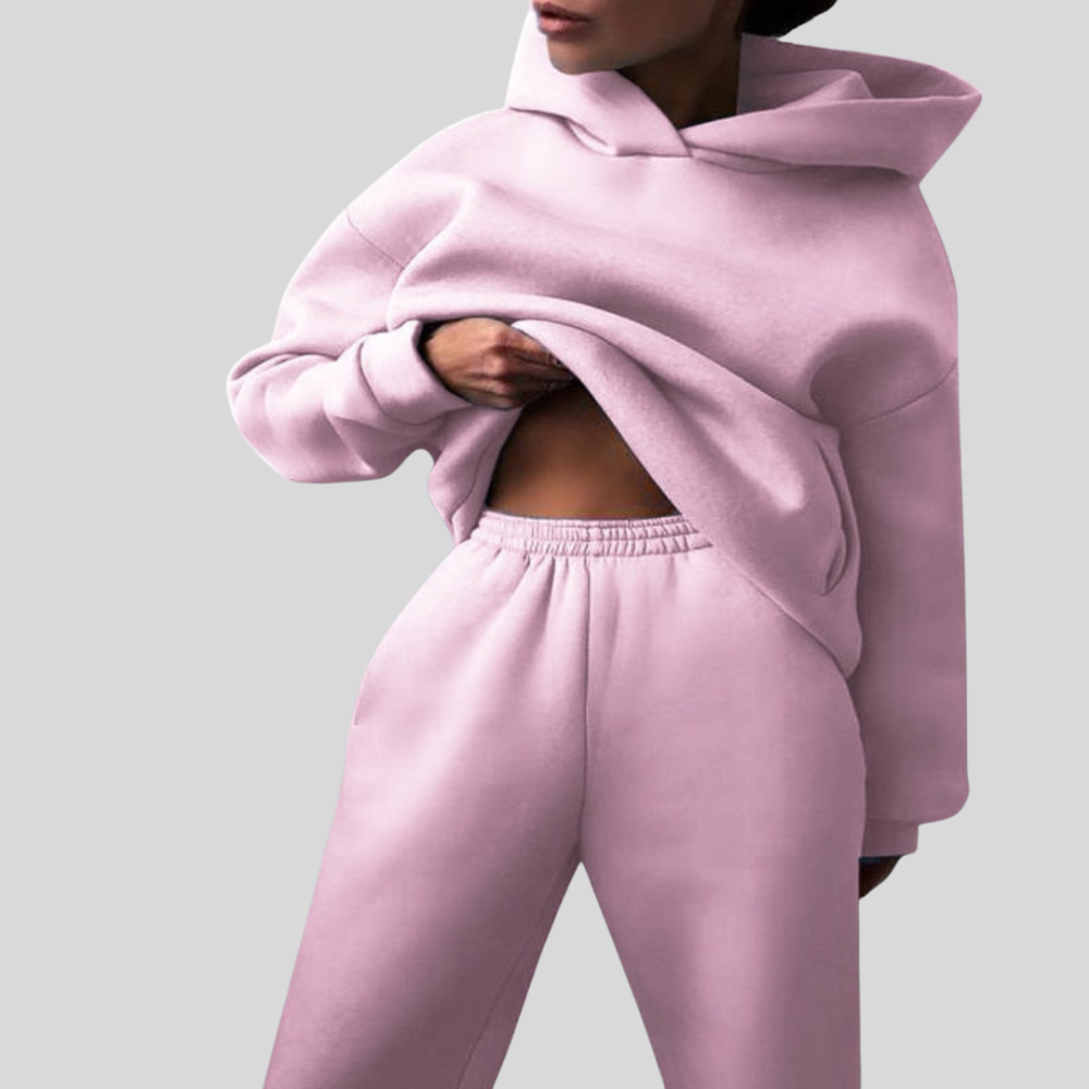 Light pink hooded top and jogger set with an elasticated waistband