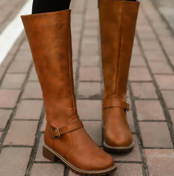 Knee High Buckle Strap Riding Boots