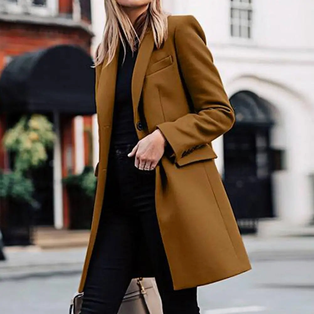 Knee-Length Notch Lapel Coat | Valenira
