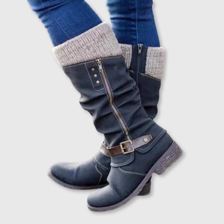 Knit Cuff Slouch Boots in Gray | Valenira