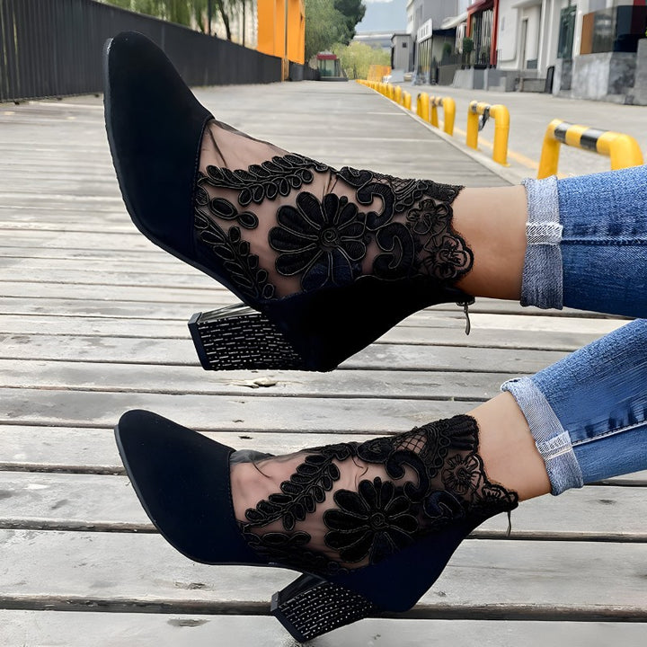Lace Panel Ankle Boots | Valenira