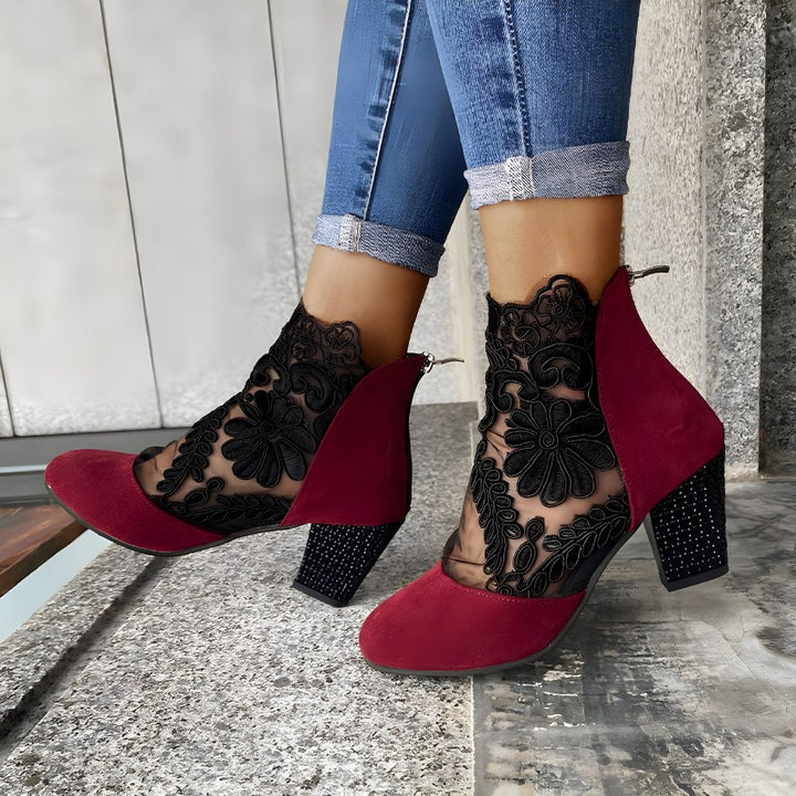 Lace Panel Ankle Boots | Valenira