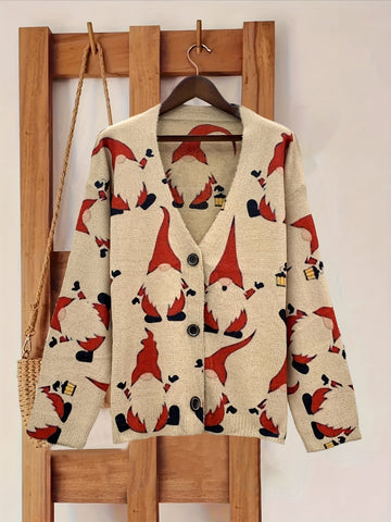 Santa Print Button Cardigan