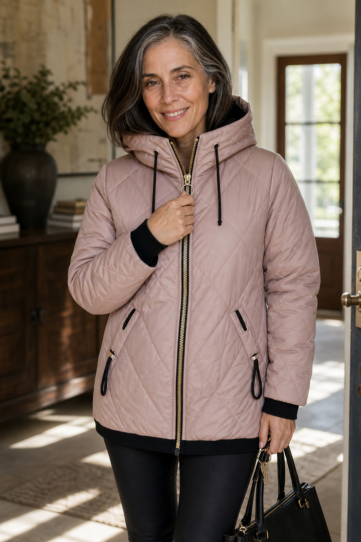 Diamond Quilted Drawcord Hood Jacket