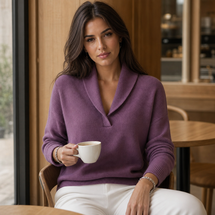 Shawl Collar Ribbed Knit Pullover