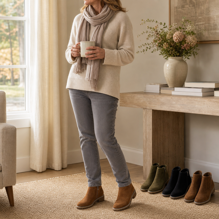 Faux Shearling Lined Suede Ankle Boots
