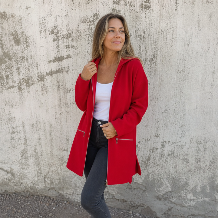 Longline Hooded Zip Front Coat