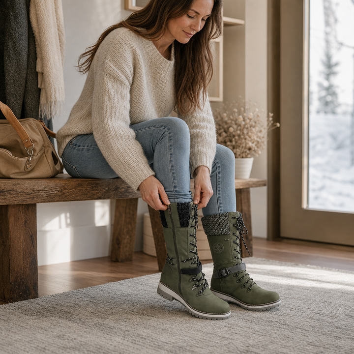 Knit Cuff Lace Up Tall Winter Boots