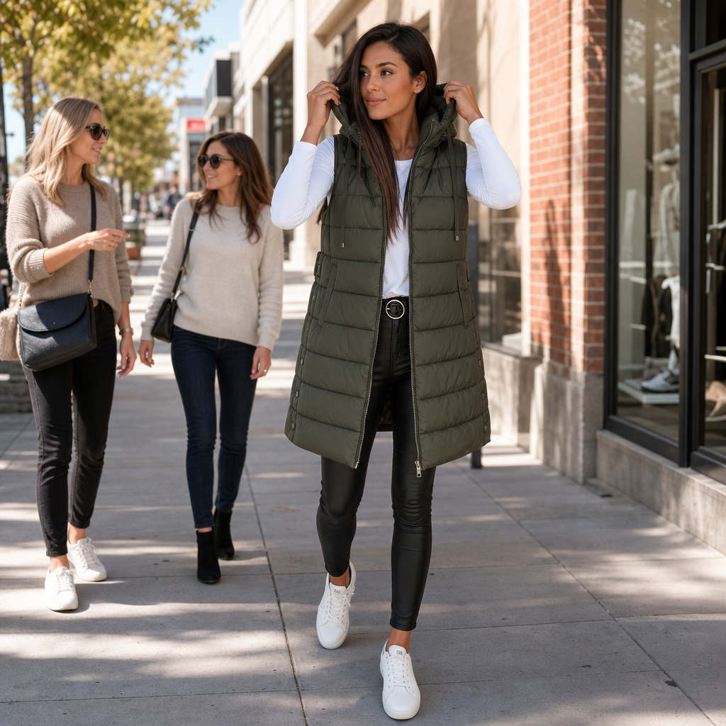 Longline Hooded Quilted Vest