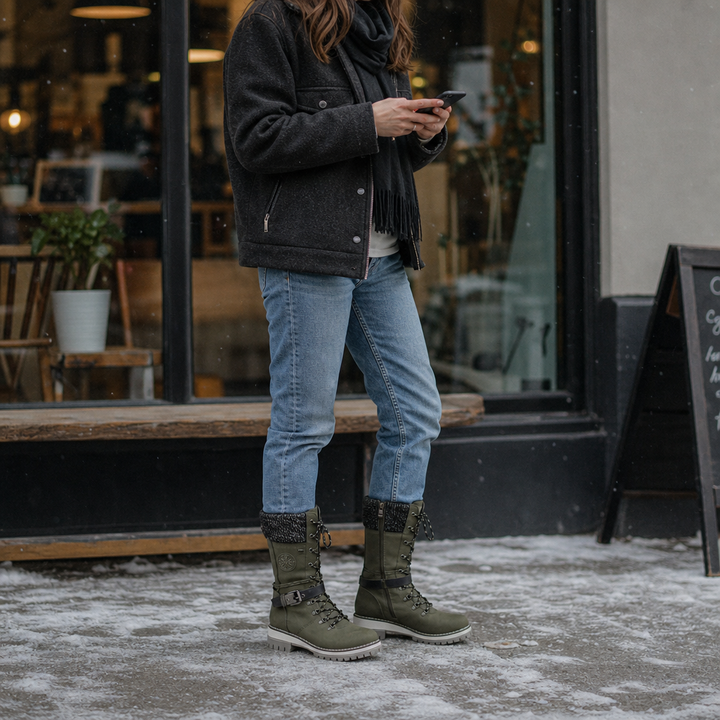 Knit Cuff Lace Up Tall Winter Boots