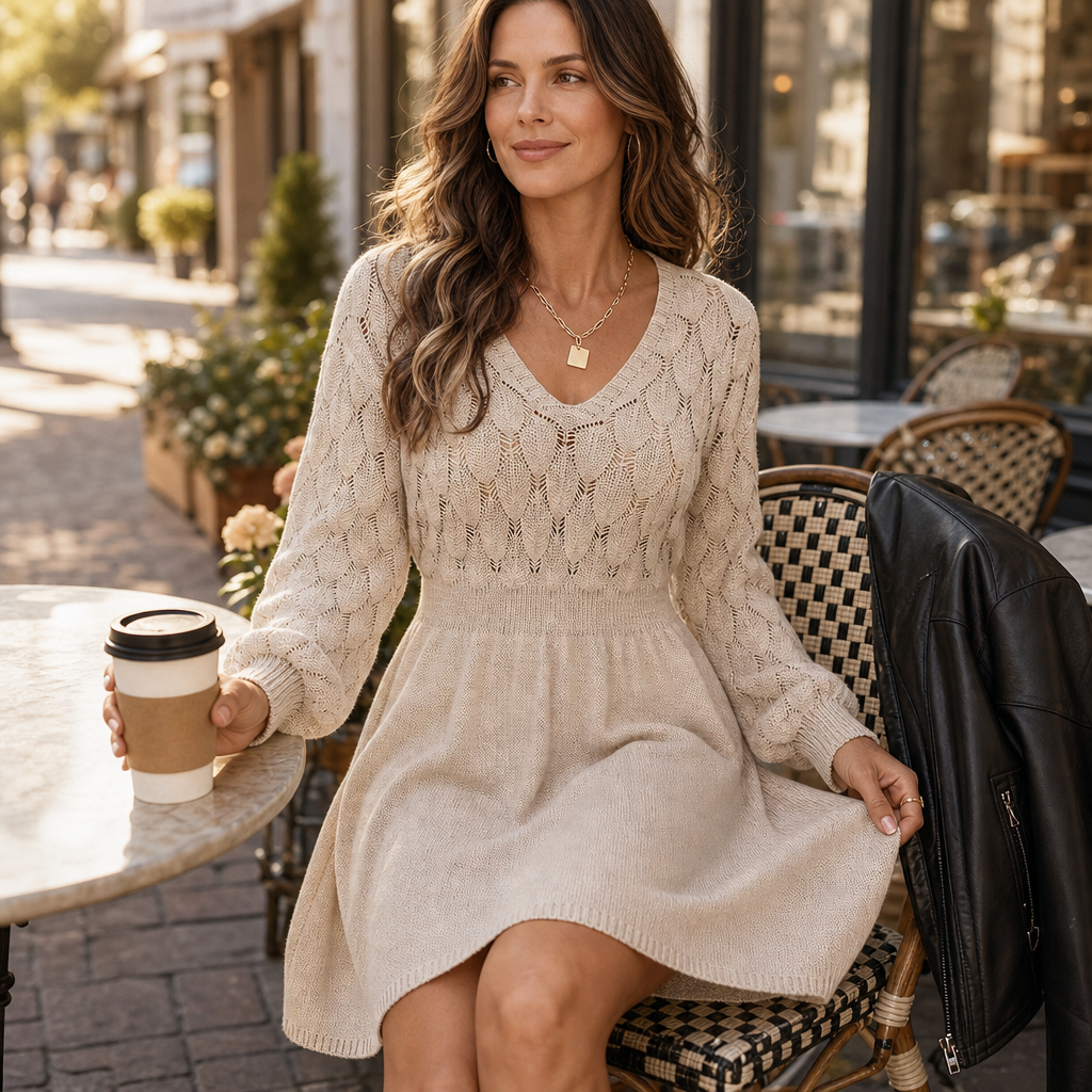 Textured Knit A Line Sweater Dress