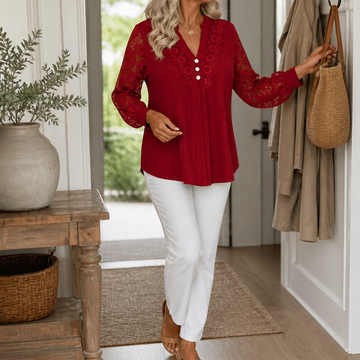 Lace Sleeve V Neck Top