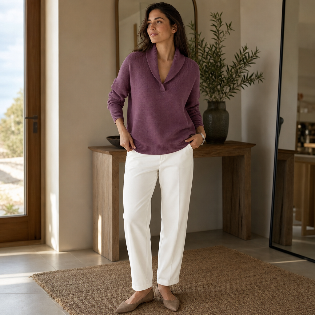 Shawl Collar Ribbed Knit Pullover