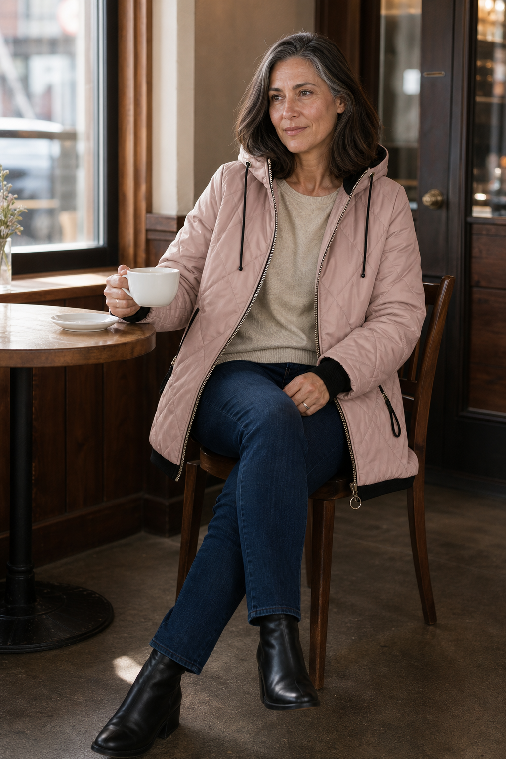 Diamond Quilted Drawcord Hood Jacket