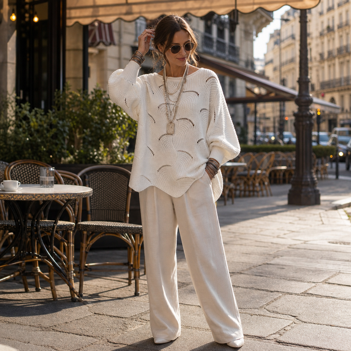 Wave Openwork Batwing Sweater
