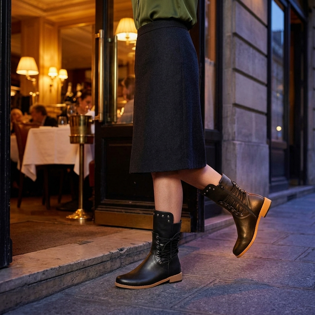 Wool Lined Studded Lace Up Boots