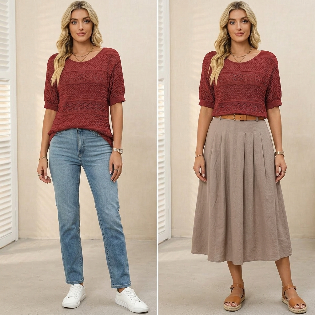 Multi Texture Openwork Knit Top