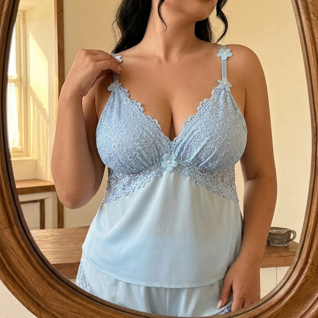 Satin Lace-Bust Cami Set