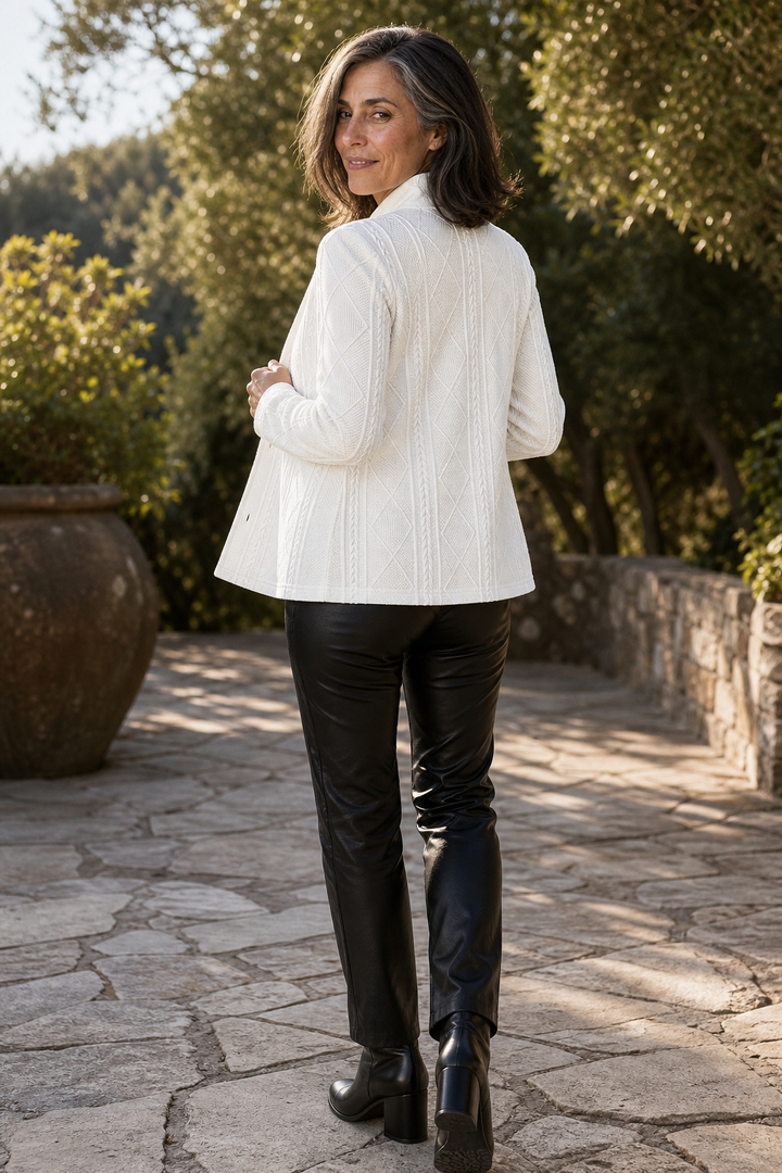 Cable Texture Stand Collar Knit Blazer