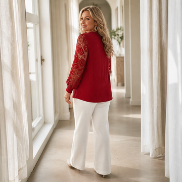Lace Sleeve V Neck Top