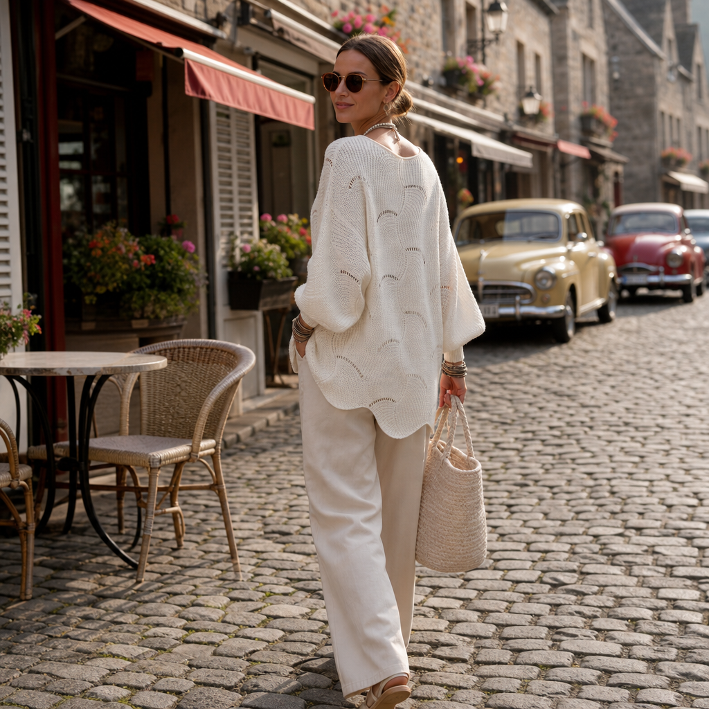Wave Openwork Batwing Sweater